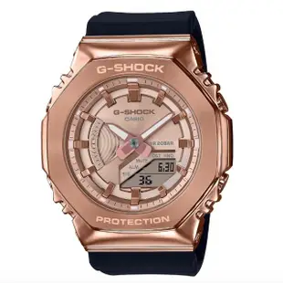 【CASIO 卡西歐】G-SHOCK 時尚經典八角型 金屬錶殼雙顯錶-玫瑰金(GM-S2100PG-1A4 世界時間)