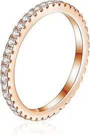 [Generic] Rose Gold on Sterling Silver Full Eternity 2mm Paved CZ Crystal Band Ring I - U