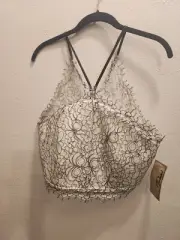 Trixxi Womens Rock Star sz 11 White Black Zip Up Dressy Cropped Halter Top #2