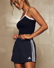 [adidas] adidas Women's Essentials 3 Stripe Woven Shorts in Black/White Size XS XS Black/White