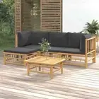 5 Piece Garden Lounge Set with Dark Grey Cushions Bamboo AU Stock Outdoor