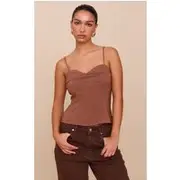 Brown Matte Satin Bust Detail Cami, Brown