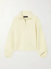 [Arch4] Arch4 - Marigold Ribbed Cashmere Half-zip Sweater - Pastel yellow - medium medium Yellow
