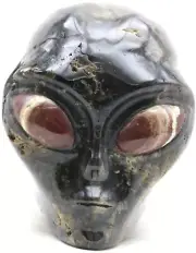 INCREDIBLE Crystal ALIEN HEAD Skull Red JASPER Eyes Art Paperweight Sculpture