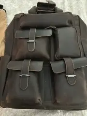 Polare Cowhide Leather Multiple Laptop Backpack Day pack Travel Dark Brown