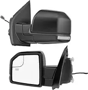 Power Heated Tow Mirrors Compatible with 2015 2016 2017 2018 2019 2020 Ford F150, Convex Trailer Towing Side Mirrors w/LED Turn Signal & Ambient Temp Sensor(for 2019+)