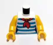 Lego - Minifigure Torso - Female, Sleeveless, White Blue Stripes, Red Scarf