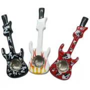 4 inch Metal Guitar Shaped Skulls Herb Tobacco Smoking Pipe With Silver Screens
