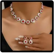 [Resweky] Wedding Necklace Earrings Sets Silver Rhinestone Sparkly Bridal Jewelry Set Wedding Accessories for Women
