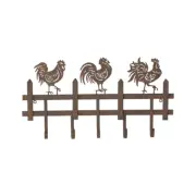 Willow & Silk Metal 56cm Rusty 'Chooks On Fence' 5-Hook Hanger/Organiser/Decor