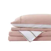 NNEDSZ Comfort Hemp Braid Cotton Blend Quilt Cover Set Reverse Stripe Bedding - King - Dusk Pink