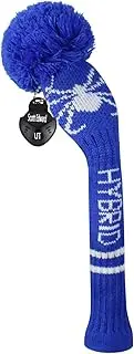 Scott Edward 1PCS Hybrid Knitted Golf Club Cover Head Cover with a Pom Pom Fits Well Hybrid(UT) Club with Rotating Number Tags for Male/Female Golfers (Blue White Spider)