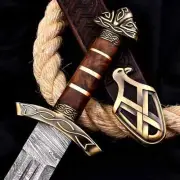 Handmade Damascus Steel Viking Dagger Real Northman Sword,Nordic, W/Scabbard