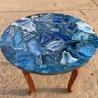 21" Blue Agate Table Top Natural Stones Handmade With Wooden Stand