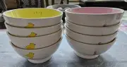 RAE DUNN 8 FOOTED BOWLS EASTER CHICK "CHIRP" BUNNY RABBIT "HOP"