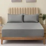 2000TC Hotel Comfort King Fitted Sheet Set - Ultra Soft Microfiber Bedding with Deep Pocket & 2 Pillow Cases (Queen/Gray)