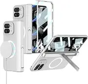 Case for Google Pixel 9 Pro Fold, Full Body Case Shockproof Case Built-in Screen Protector & Hinge Protection, Kickstand Case Cover (Silver)
