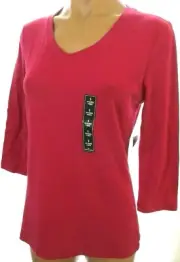 New St. John's Bay lot of 2 S, small button front v-neck tank & Fushia knit top