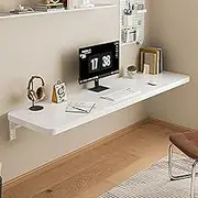 Wall Mounted Folding Desk, Wooden Drop-Leaf Table for Small Spaces, Fold Down Laundry Table Floating Desk Computer Desk for Kitchen Study Bedroom(White,120x40cm/48x16in)