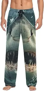 [PDZRMY] Pajama Pants Scary Fish Attack Ocean for Men Men's Separate Bottoms, Lounge Pants with Pockets S