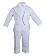 Baby Boys Formal White Poly Cotton 5 PC Tux Set w/Tails, 9mos, 12mos, 18mos