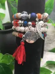 4 PC Handmade Bohemian Beaded Stackable Stretch Bracelet Set New 292