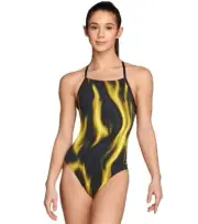 New Speedo Women's Vapor Flame Crossback Swimsuit Size 24 Yellow/Black