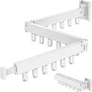Hleelomi Collapsible(Tri-Fold) Laundry Hanger Dryer Rack,Retractable Clothes Drying Rack Wall Mounted with 18 Hooks, White