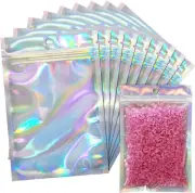 100 Pack Resealable Mylar Bags, Holographic Color Heat Sealable Ziplock Foil Pou
