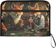PDZRMY Fox Poker Table Expanding Filing Folder, 13 Pockets Expandable Document Organizer Folder with Zipper Closure for Home Office A4 Letter Size Paper Document