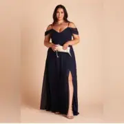 Birds Grey DEVIN CONVERTIBLE DRESS CHIFFON NAVY Curve 1X NEW NWT Bridesmaid Slit
