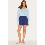 Navy Peached Woven Elasticated Waist Shorts, Navy