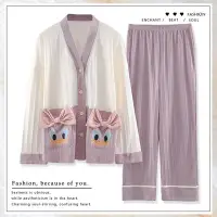 在飛比找Yahoo!奇摩拍賣優惠-促銷打折 2021年新款純棉睡衣女夏季薄款長袖黛西鴨卡通V領