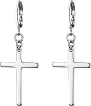 Cross Tassel Earrings, Flongo Men's Womens Vintage Stainless Steel Cross Dangle Stud Earrings, Religious Christmas Lords Prayer Drop Earrings