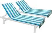 COTTON CRAFT Pool Lounge Chair Cover - 2 Pack - Chaise Beach Picnic Spa Towel - Cabana Stripe - Soft Premium Ringspun Terry Cotton - Oversized - 32 inch Wide x 82 inch Long with 7 inch Pocket – Aqua