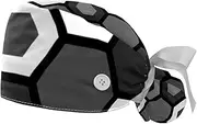 [WOSHJIUK] Working Hat 2 Pack Scrub Caps for Women,Black and White Hexagon,Tie Back Cap Adjustable Scrub Hat