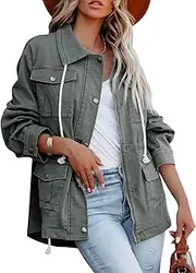 [Ebifin] Women's Military Anorak Jacket Zip Up Snap Buttons Lightweight Safari Utility Coat Outwear With Pockets