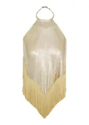 Rabanne Halterneck Fringe-trimmed Chainmail top - Gold - 10 10
