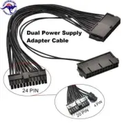 Dual 24 Pin Female To 24 20+4 Pin Male PSU Motherboard Connector ATX Power Cable