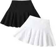 Neutocd Toddler Little Girls Skirts Skorts Elastic Flared Plain Pleated Tennis Skater Skirts for Girls Kids Built in Shorts