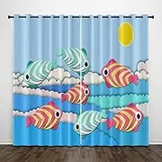 Exquisite Kids Blackout Curtains Cute Cartoon Animal Fish 79x84 Inch Bedroom Eyelet Thermal Insulated Room Darkening Printed Curtains for Nursery,Set of 2 Panels