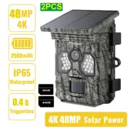 Solar Power Trail Camera 4K 48MP Hunting Game Wildlife Cam Night Vision No Glow