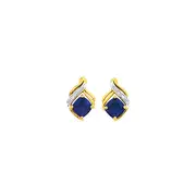 9ct Gold Created Ceylon Sapphire & Diamond Swirl Earrings in Blue