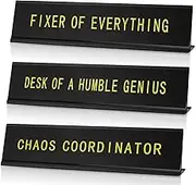Suzile 3 Pcs Chaos Coordinator Fixer of Everything Desk of a Humble Genius Funny Signs with Black Base Novelty Nameplate Funny Office Decor Desk Plaque for Coworker Gift 10 x 2" (Gold Black)