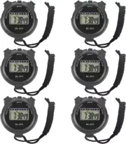 6-Pack Multi-Function Electronic Digital Sport Stopwatch Timer, Large Black
