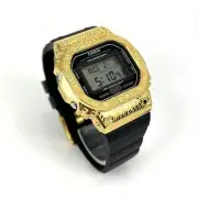 Casio G-Shock DW5600 Mod Custom Metal Patterned Steel Gold Plated Bezel 5600