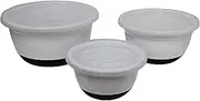 Dependable Industries inc. Essentials 3-Piece Plastic Mixing Bowl Set with Lids – Nesting, Dishwasher & Microwave Safe, Non-Slip Base for Mixing, Storing, Serving & Meal Prep (Black)