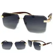 Men Classy Elegant Sophisticated Hip Hop SUN GLASSES Gold & Faux Wooden Frame C1