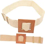 [SOESFOUFU] 2pcs Woven Dress Waist Belt for Women Retro Buckle Elastic Accessory for Dresses Skirts Jeans Casual Outfits