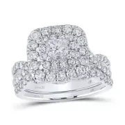 14kt White Gold Princess Diamond Halo Bridal Wedding Ring Band Set 1 Cttw